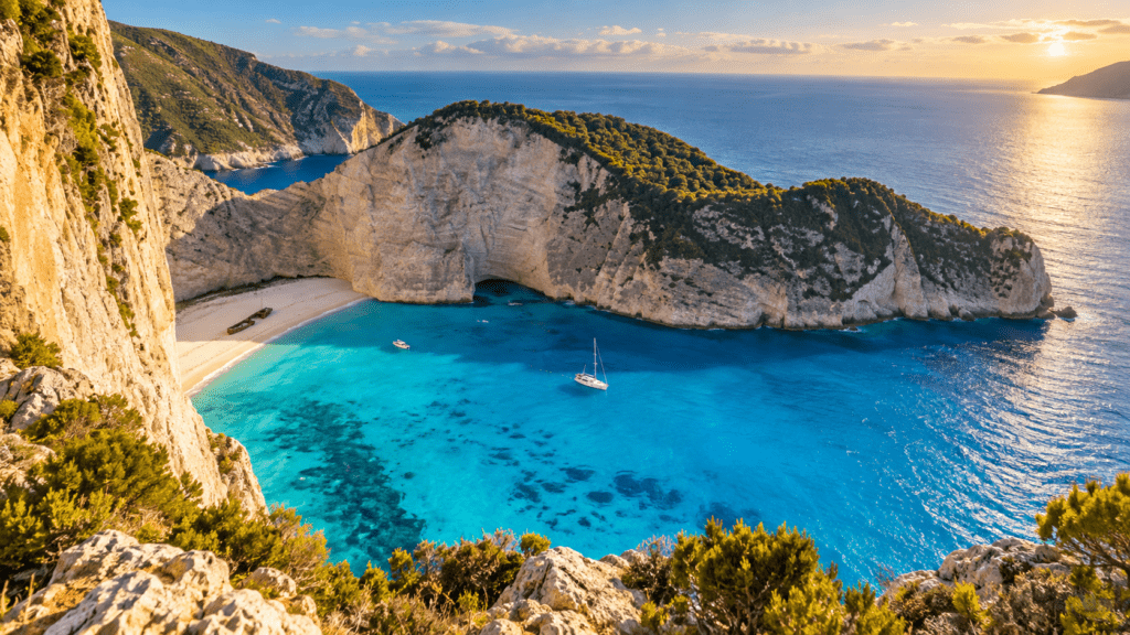Zakynthos – Navagio, ujërat e kaltra dhe bregdeti Jonian në Greqi
